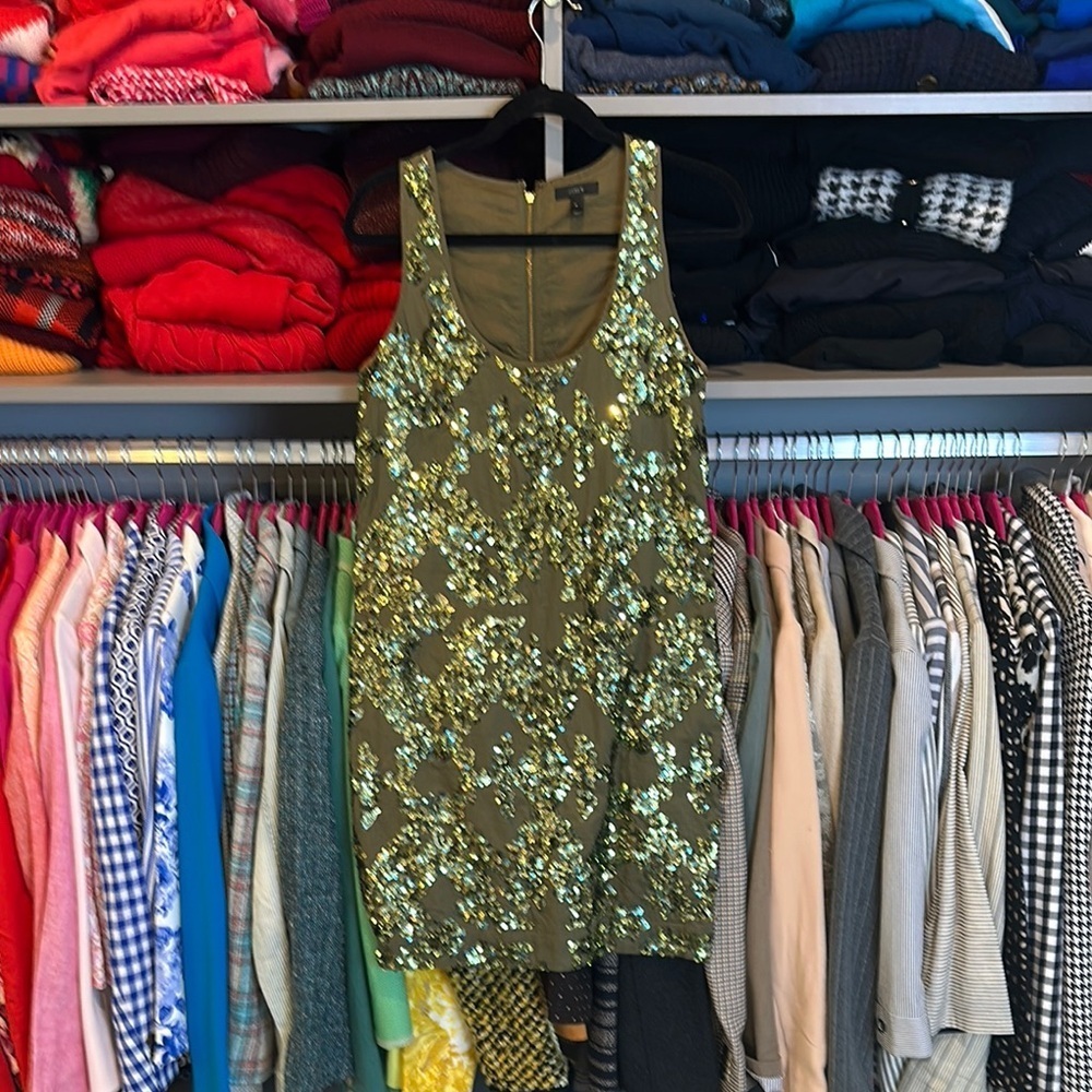 J Crew olive sequin sleeveless dress size 4